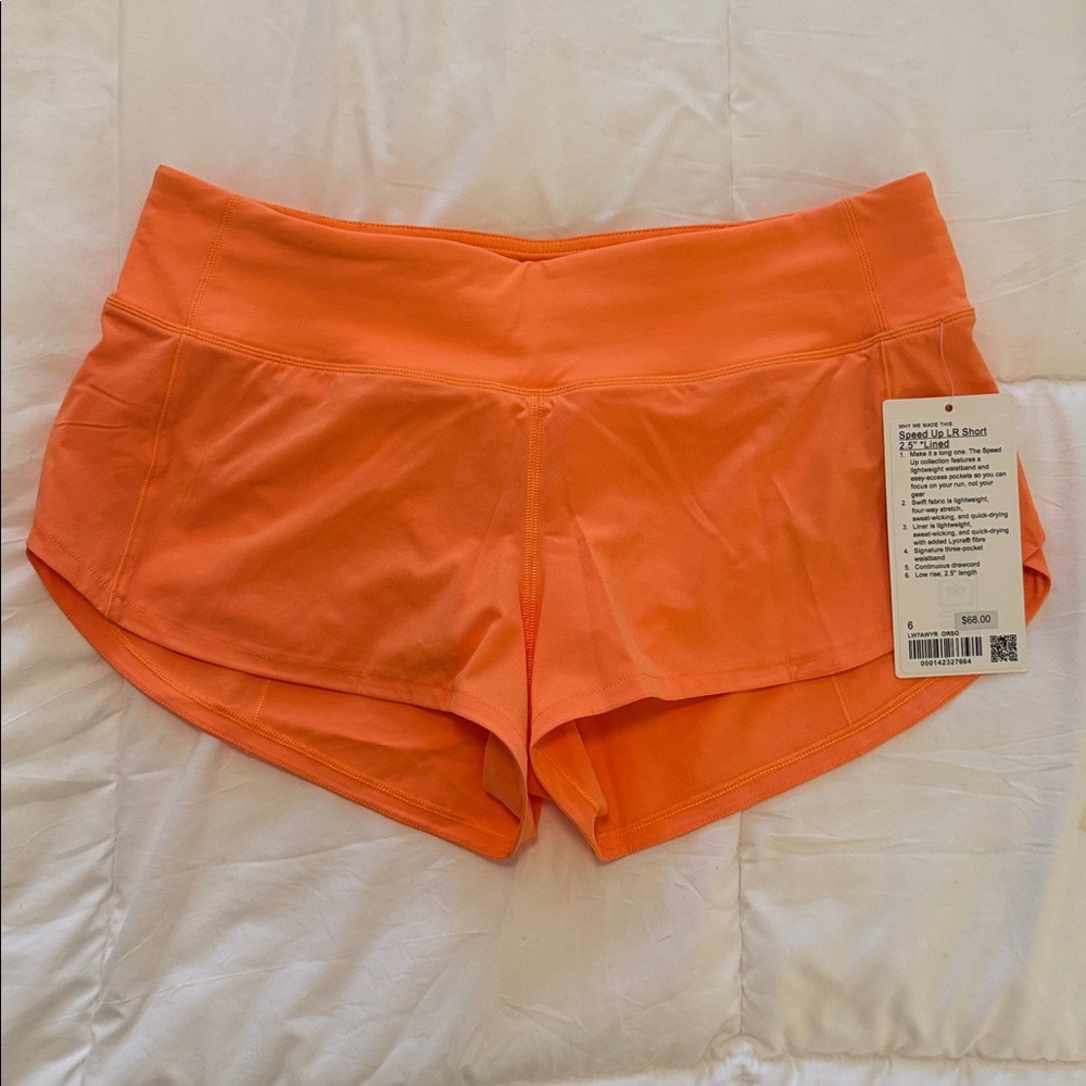 Lululemon Bright Orange Speed Up Shorts 2.5”